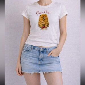 Organic Collective “Ciao Ciao” Graphic T-Shirt Chow Chow Dog Spaghetti Print